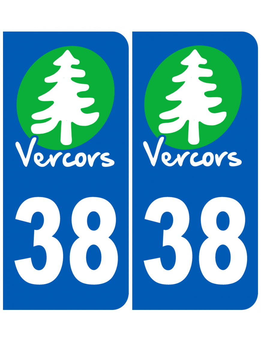immatriculation 38 (Isère) Vercors (2 logos de 10,2x4,6cm) - Sticker/autocollant
