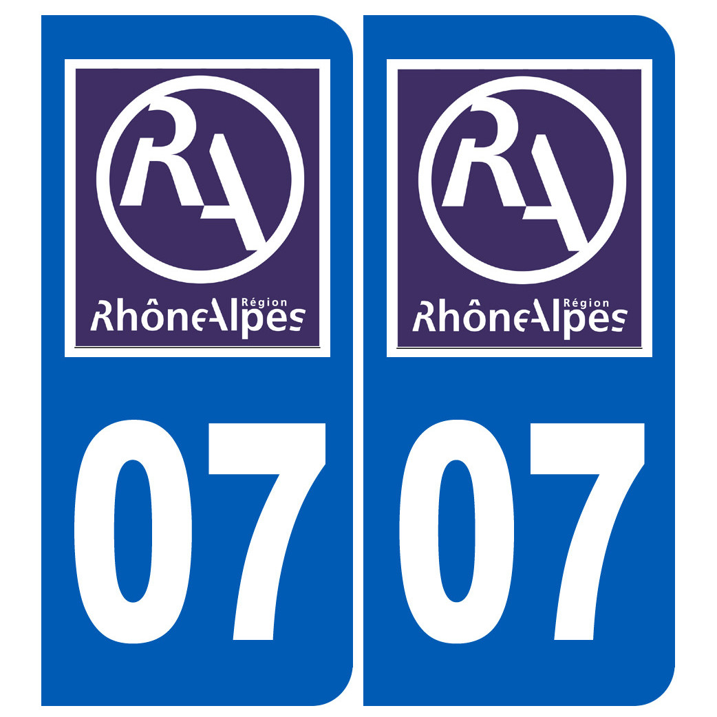immatriculation 07 Rhône-Alpes (2fois 10,2x4,6cm) - Sticker/autocollant