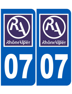 immatriculation 07 Rhône-Alpes (2fois 10,2x4,6cm) - Sticker/autocollant