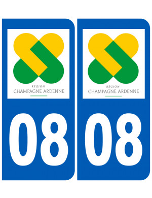 immatriculation 08 Champagne Ardenne (2fois 10,2x4,6cm) - Sticker/autocollant