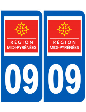 immatriculation 09 Midi Pyrénées (2fois 10,2x4,6cm) - Sticker/autocollant