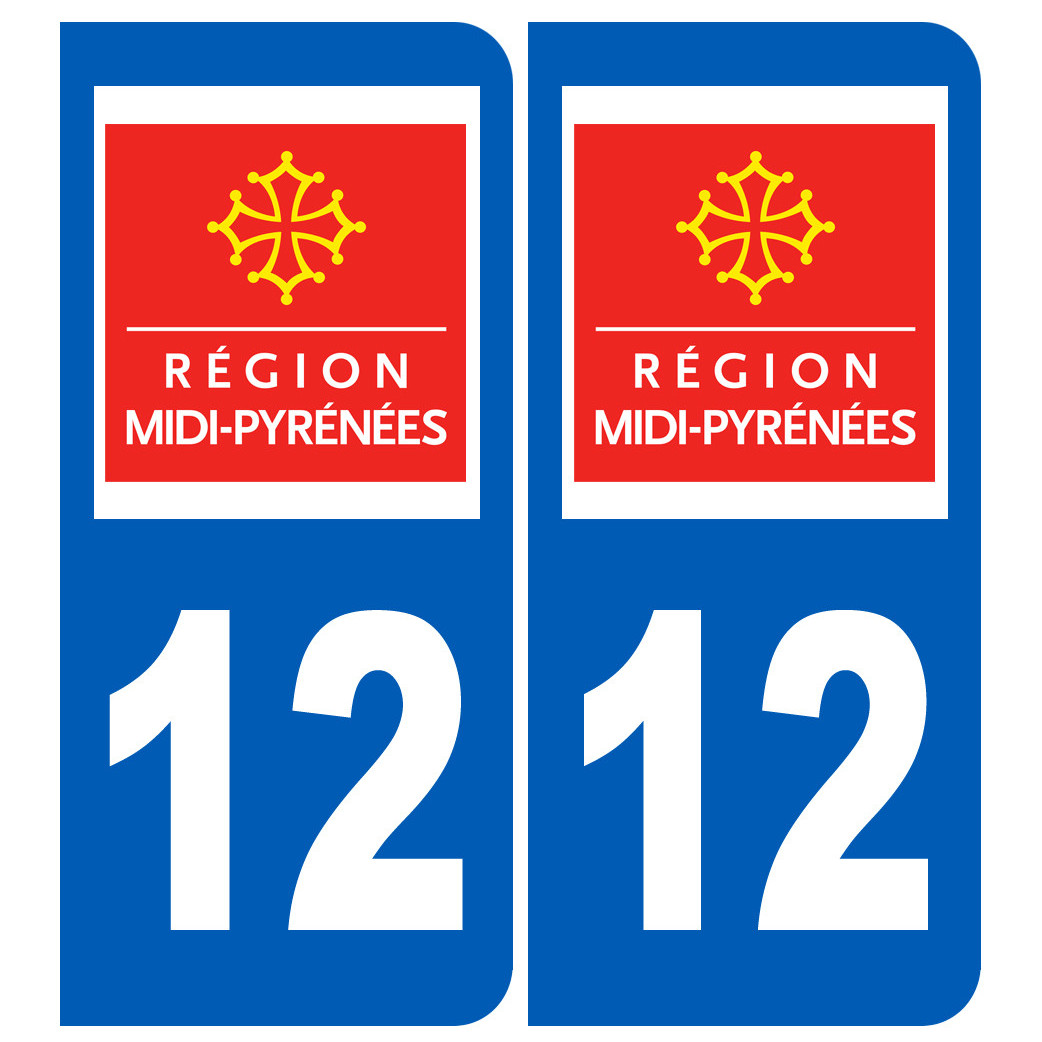 immatriculation 12 Midi Pyrénées (2fois 10,2x4,6cm) - Sticker/autocollant