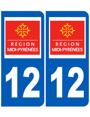immatriculation 12 Midi Pyrénées (2fois 10,2x4,6cm) - Sticker/autocollant