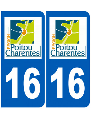immatriculation 16 Poitou Charentes (2fois 10,2x4,6cm) - Sticker/autocollant