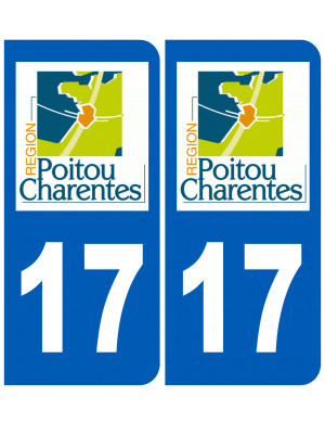 immatriculation 17 Poitou Charentes (2fois 10,2x4,6cm) - Sticker/autocollant