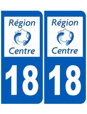 immatriculation 18 Région Centre (2fois 10,2x4,6cm) - Sticker/autocollant