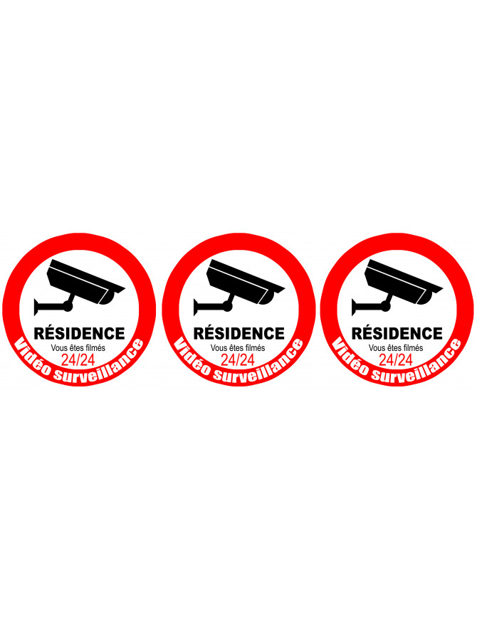 vidéo surveillance Résidence - 3fois 5cm - Sticker/autocollant vidéo surveillance Résidence - 3fois 5cm - Sticker/autocollant