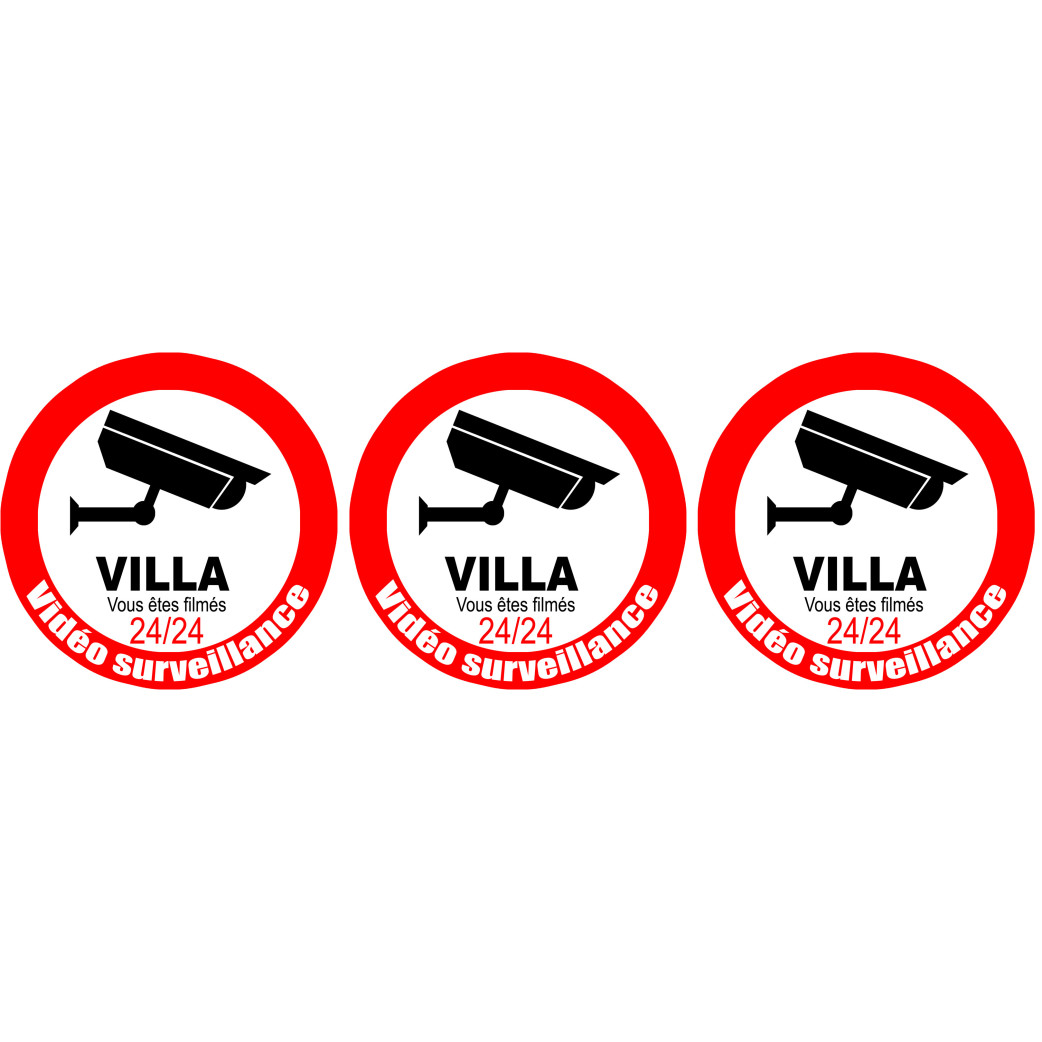 vidéo sécurité Villa - 3fois 5cm - Sticker/autocollant