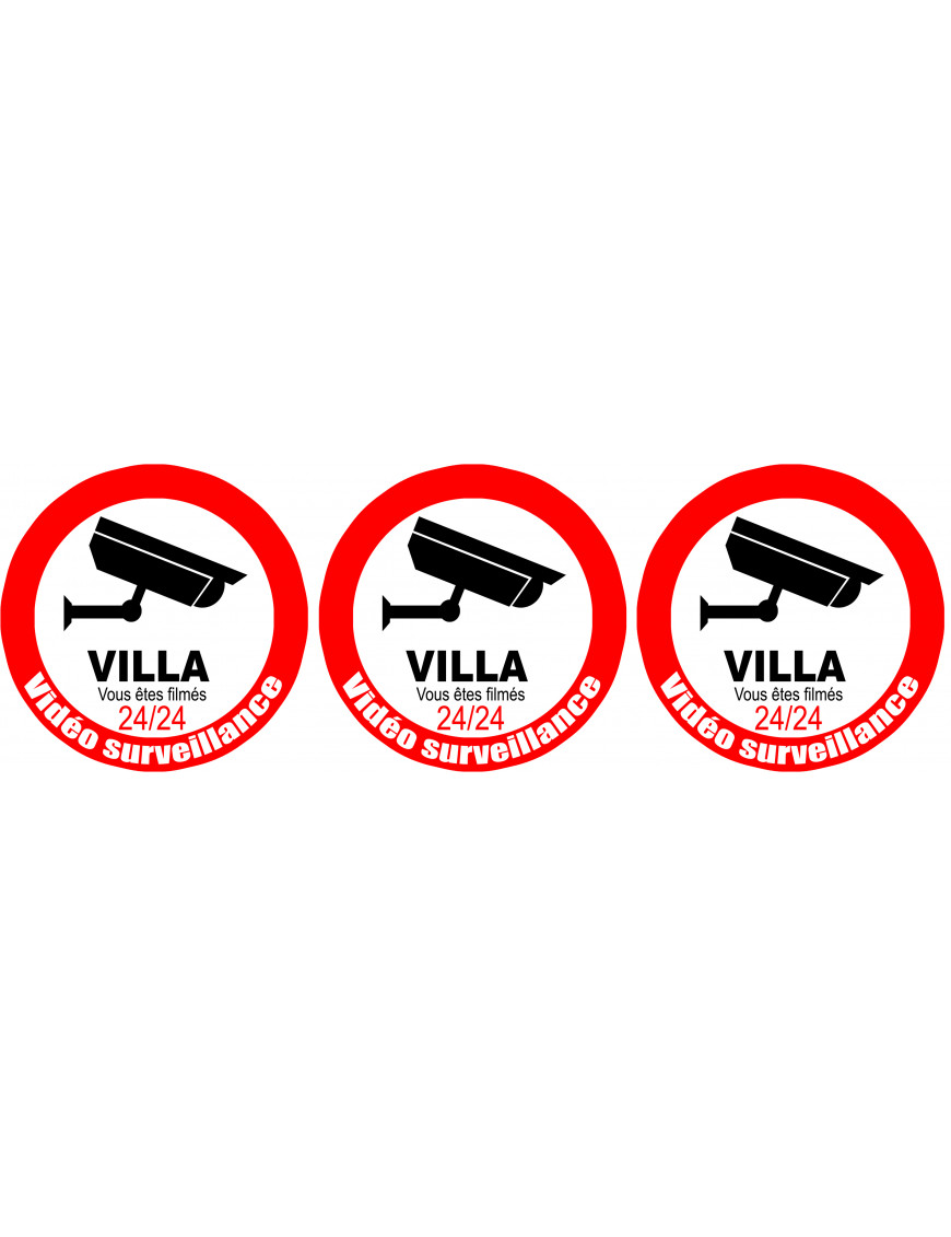 vidéo sécurité Villa - 3fois 5cm - Sticker/autocollant