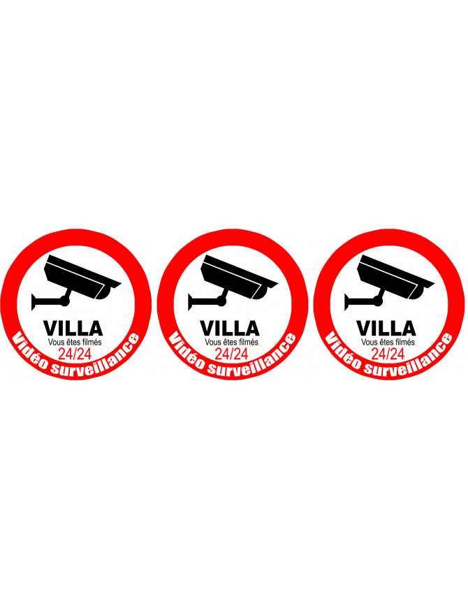 vidéo sécurité Villa - 3fois 5cm - Sticker/autocollant vidéo sécurité Villa - 3fois 5cm - Sticker/autocollant