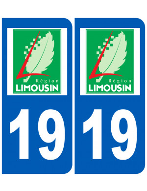 immatriculation 19 Région Limousin (2fois 10,2x4,6cm) - Sticker/autocollant