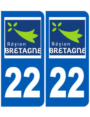 immatriculation 22 région Bretagne (2fois 10,2x4,6cm) - Sticker/autocollant