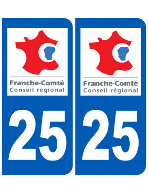 immatriculation 25 Franche Comté (2fois 10,2x4,6cm) - Sticker/autocollant