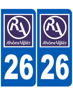 immatriculation 26 Rhône Alpes (2fois 10,2x4,6cm) - Sticker/autocollant