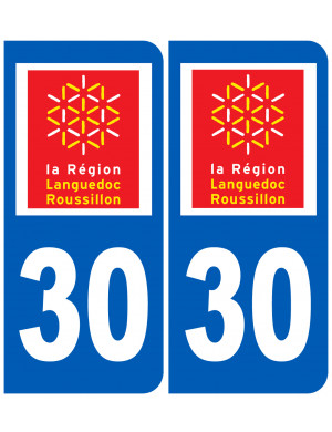 immatriculation 30 Languedoc Roussillion (2fois 10,2x4,6cm) - Sticker/autocollant