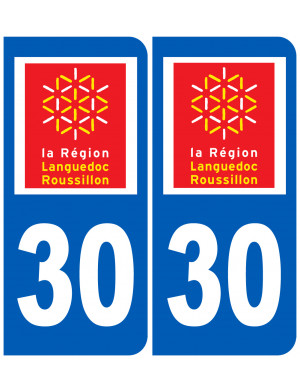 immatriculation 30 Languedoc Roussillion (2fois 10,2x4,6cm) - Sticker/autocollant