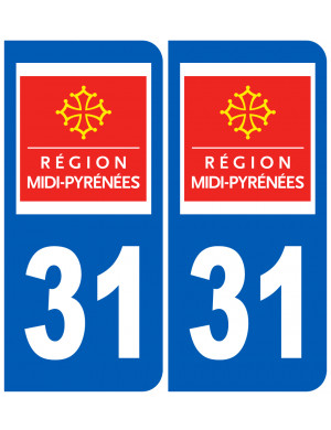immatriculation 31 Midi-Pyrénées (2fois 10,2x4,6cm) - Sticker/autocollant
