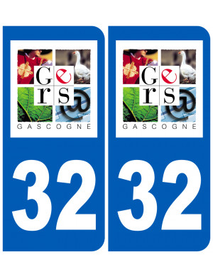 immatriculation 32 Gers (2fois 10,2x4,6cm) - Sticker/autocollant