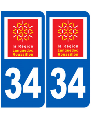 immatriculation 34 Languedoc-Roussillon (2fois 10,2x4,6cm) - Sticker/autocollant