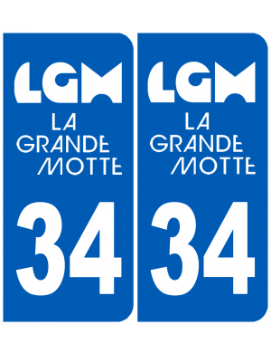 immatriculation 34 La Grande-Motte (2fois 10,2x4,6cm) - Sticker/autocollant