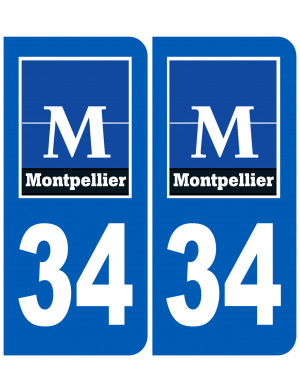 immatriculation 34 Montpellier (2fois 10,2x4,6cm) - Sticker/autocollant