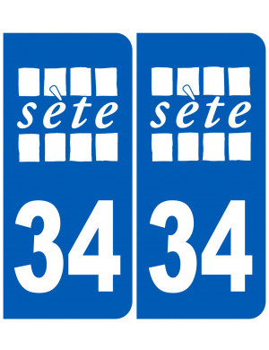 immatriculation 34 Sète blanc (2fois 10,2x4,6cm) - Sticker/autocollant