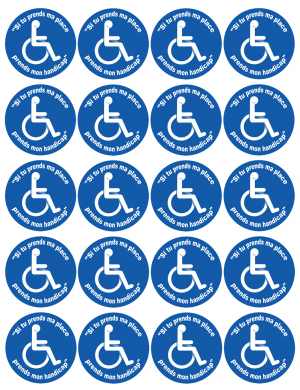 Si tu prends ma place, prends mon handicap - 20 stickers de 5cm - Sticker/autocollant - 5cm - Sticker/autocollant