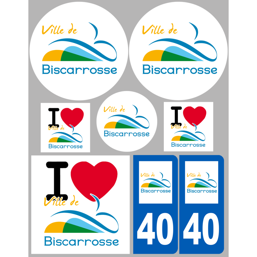Biscarrosse - 8 autocollants variés - Sticker/autocollant