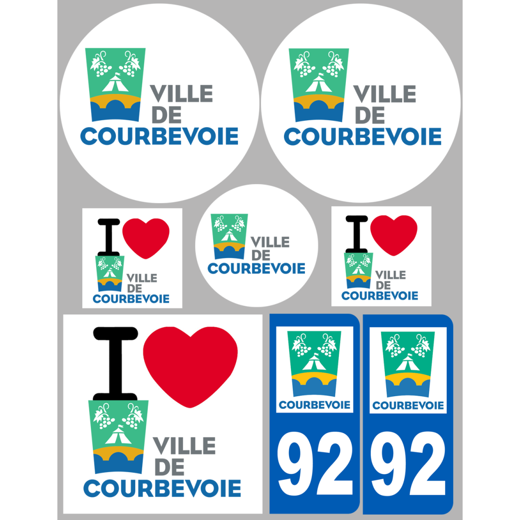 Courbevoie - 8 autocollants variés - Sticker/autocollant