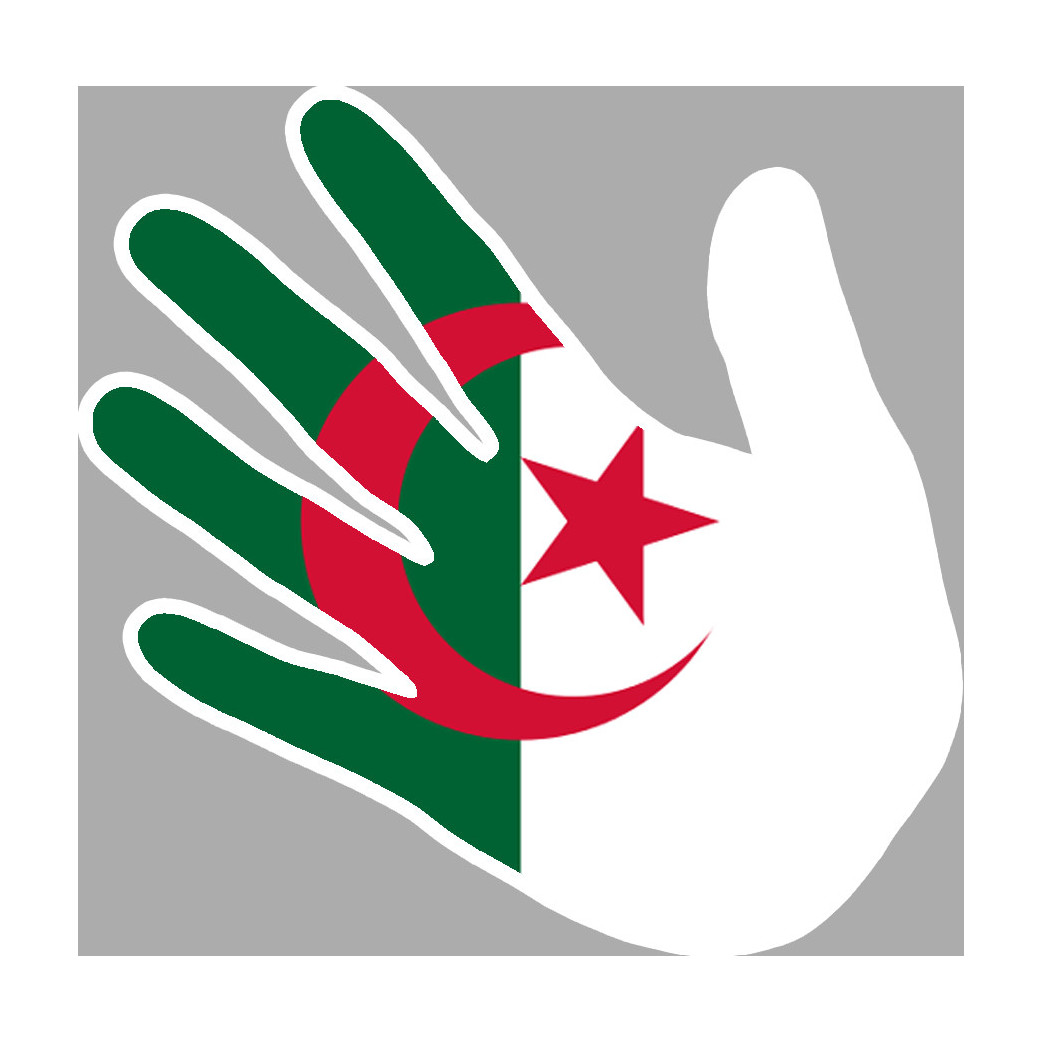 drapeau algérien main - 17cm - sticker/autocollant