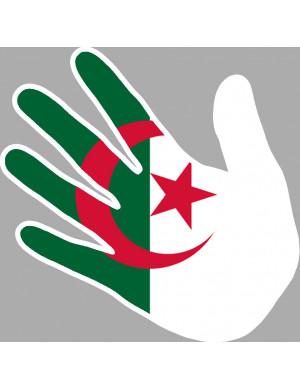drapeau algérien main - 17cm - sticker/autocollant