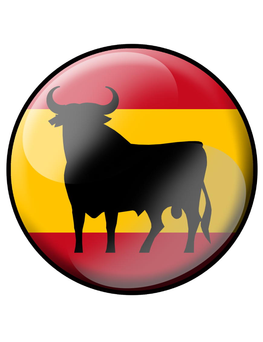 Aimant Décoratif Drapeau Espagne Avec Taureau - Dimensions 80x55 Mm, épaisseur 1 Mm, Laminé Brillant - 10