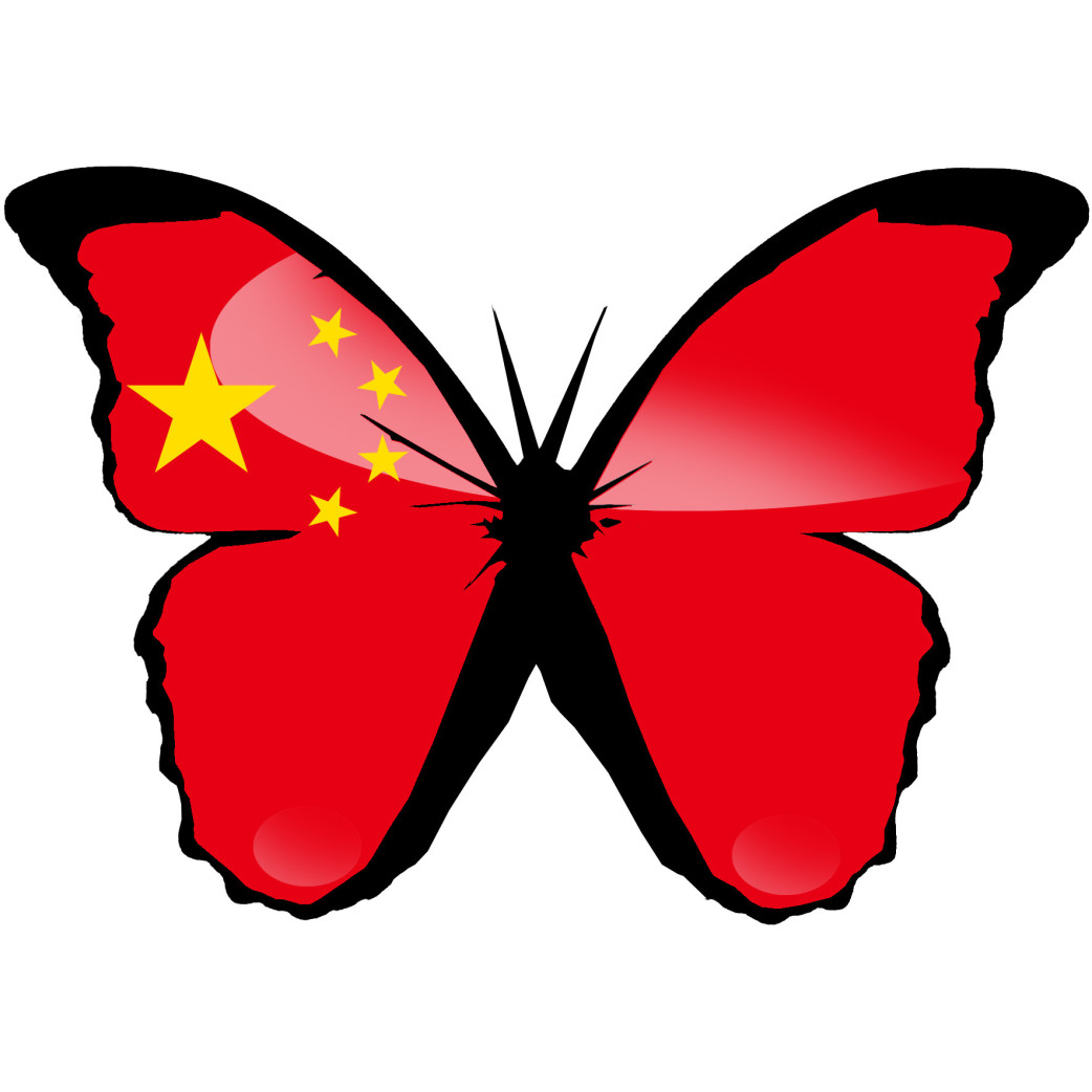 Effet papillon Chinois - 10x7cm - Sticker/autocollant