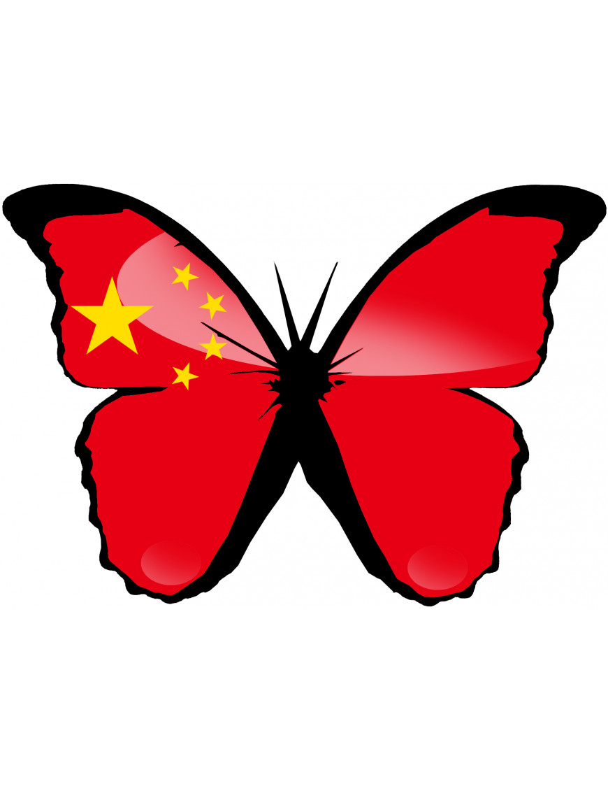 Effet papillon Chinois - 10x7cm - Sticker/autocollant