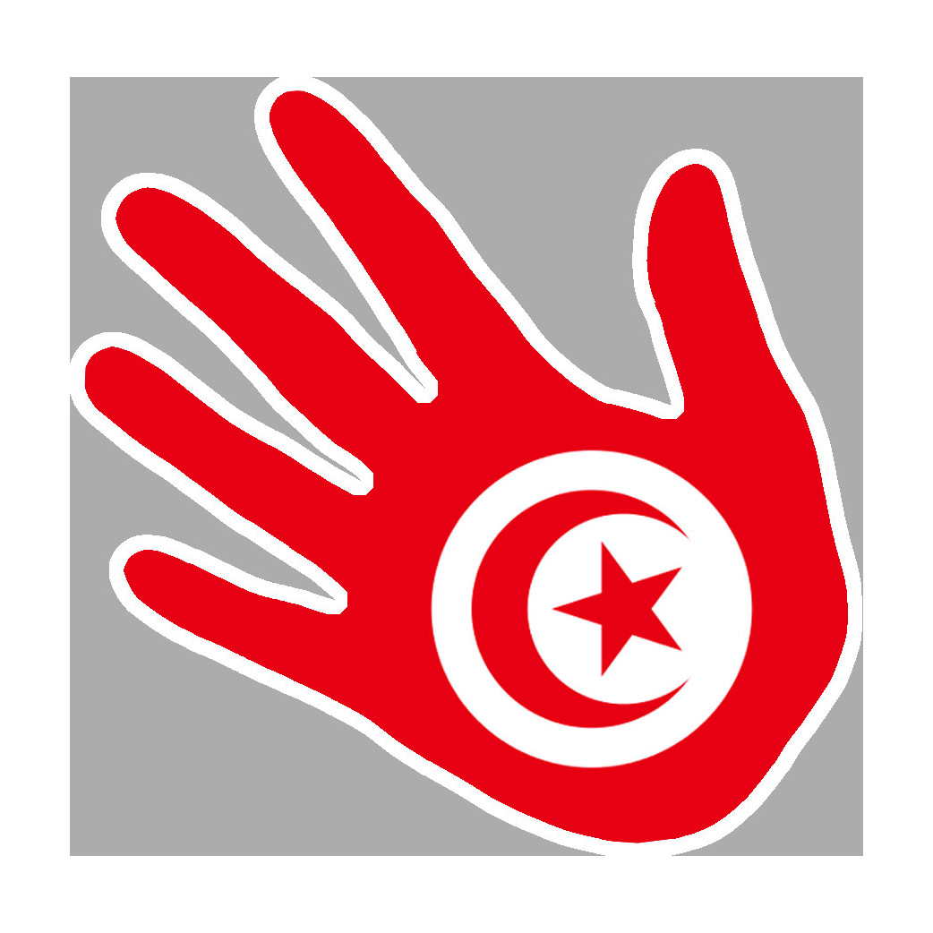 Drapeau main Tunisie - 15x15cm - Sticker/autocollant