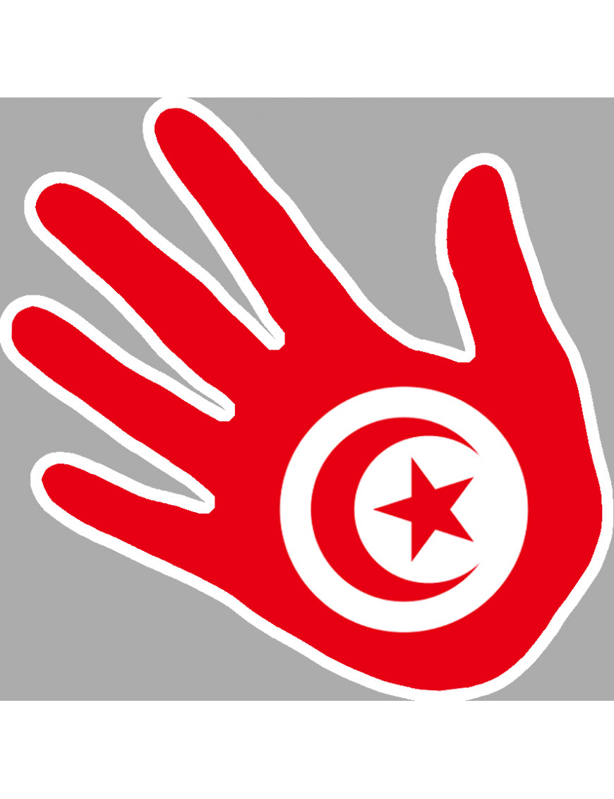 Drapeau main Tunisie - 15x15cm - Sticker/autocollant