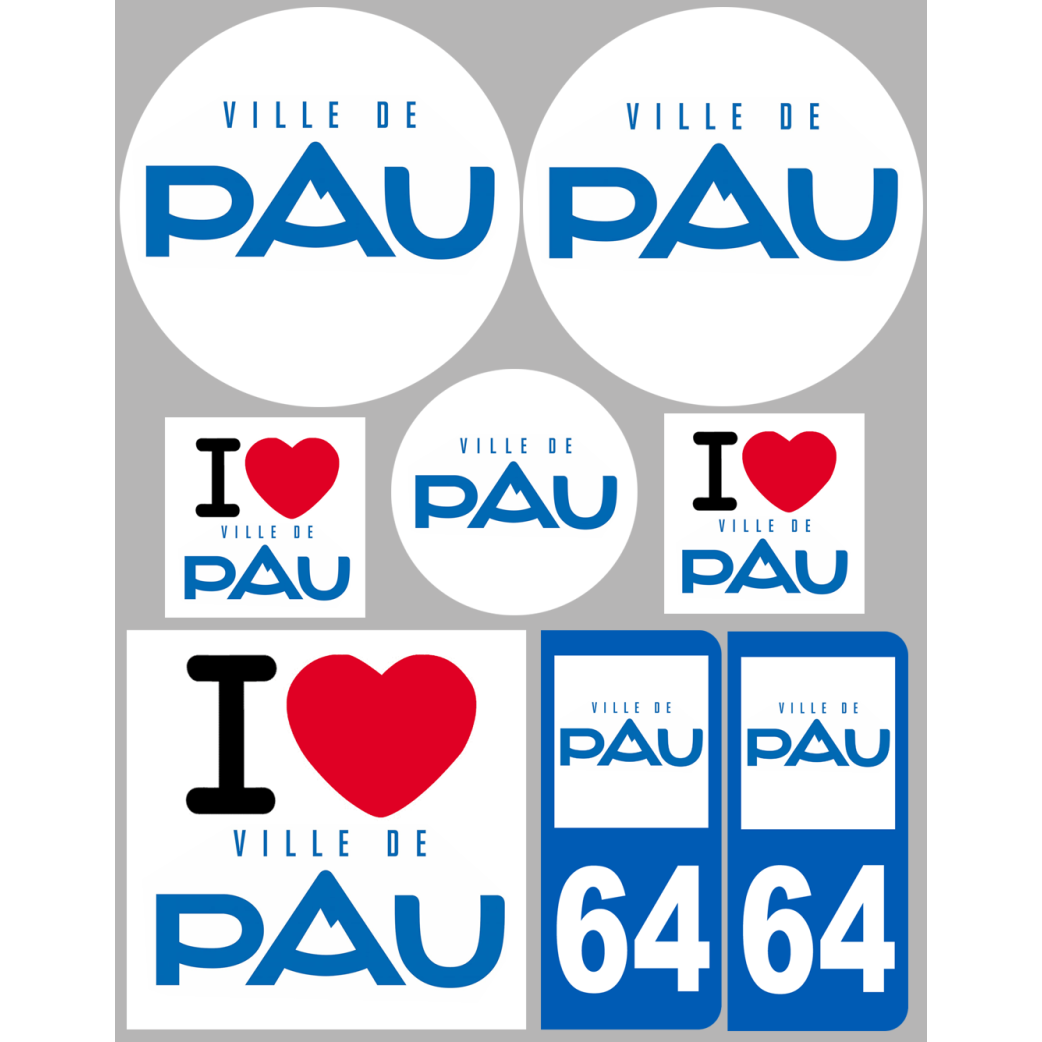 Pau - 8 autocollants variés - Sticker/autocollant