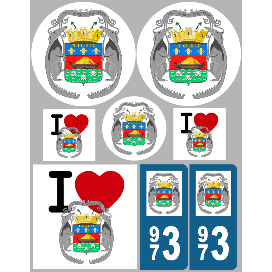 Cayenne blason - 8 autocollants variés - Sticker/autocollant