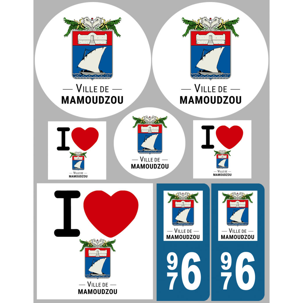 Mamoudzou - 8 autocollants variés - Sticker/autocollant