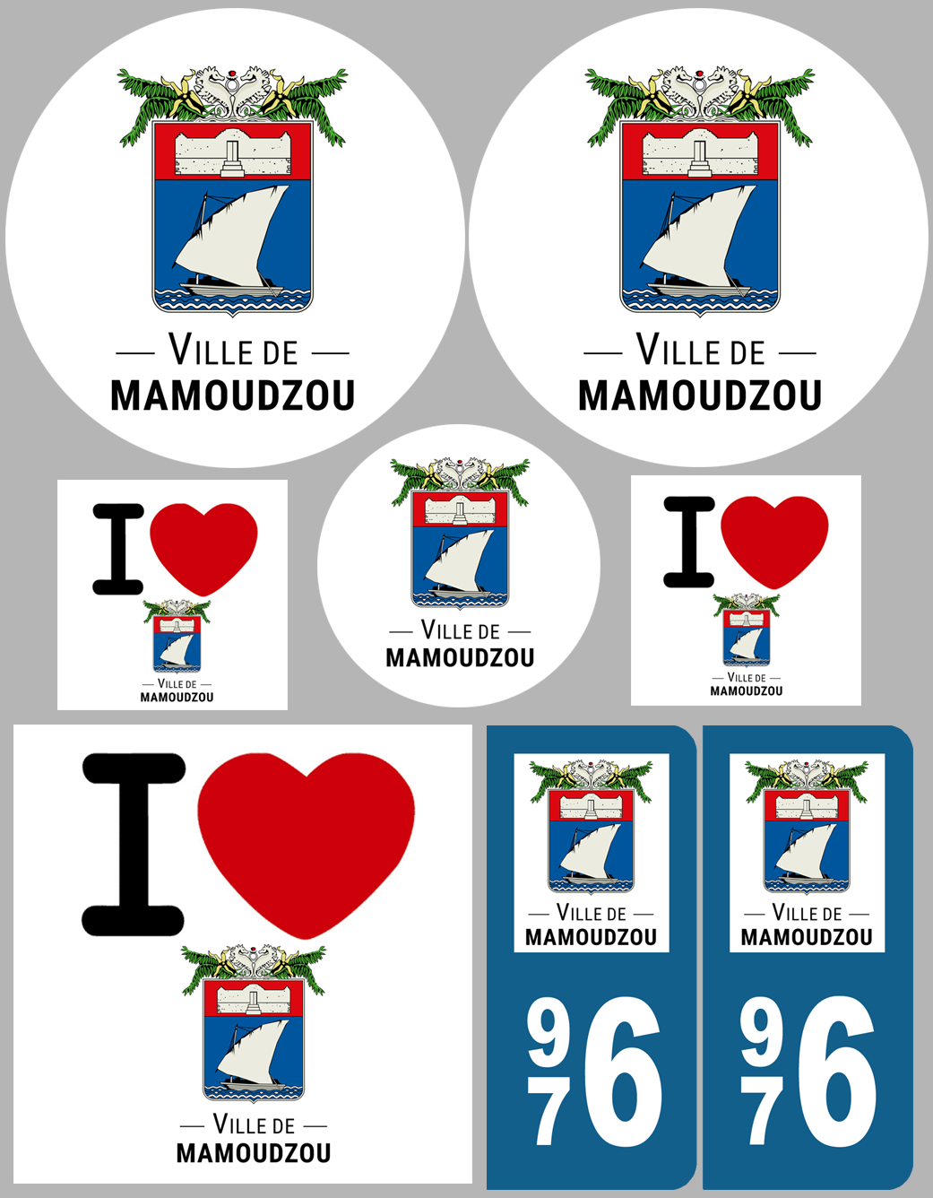 Mamoudzou - 8 autocollants variés - Sticker/autocollant