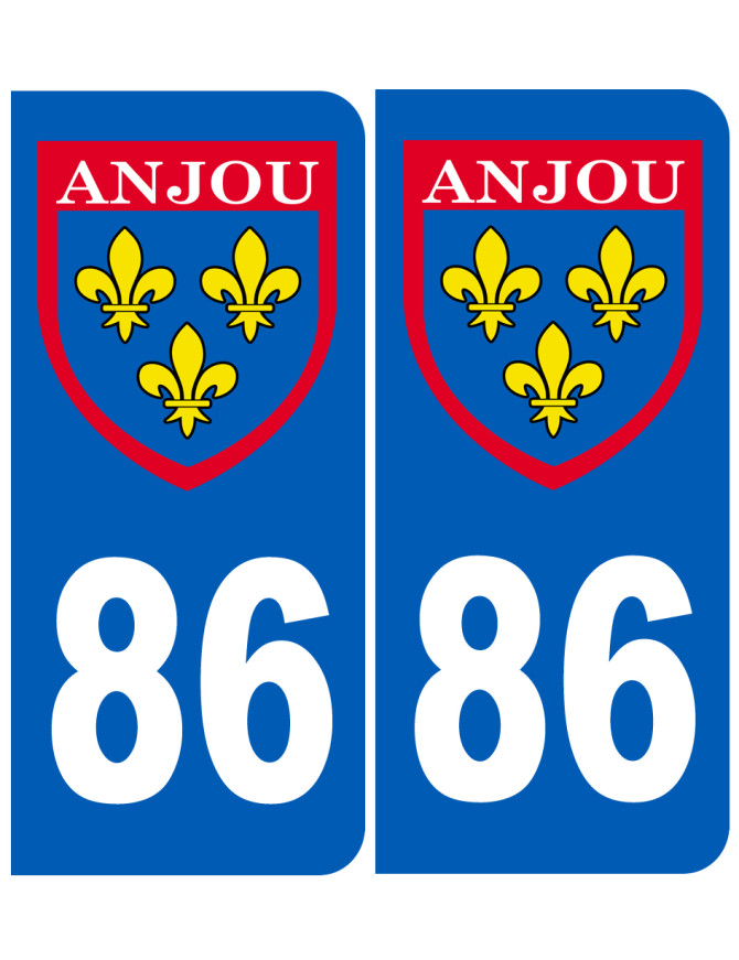 Immatriculation Anjou 86 Vienne - Sticker/autocollant Immatriculation Anjou 86 Vienne - Sticker/autocollant