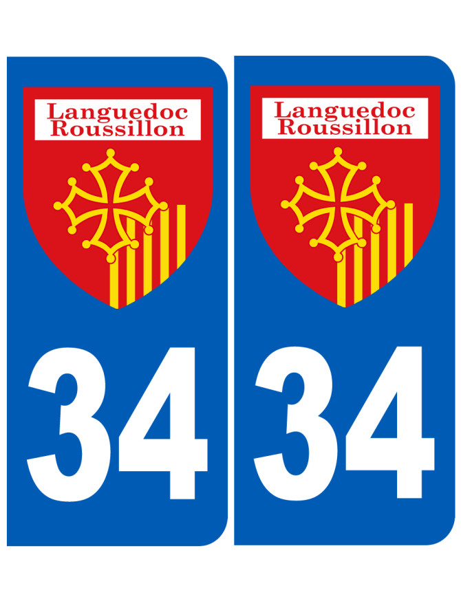 Immatriculation Languedoc-Roussillon 34 - Sticker/autocollant Immatriculation Languedoc-Roussillon 34 - Sticker/autocollant