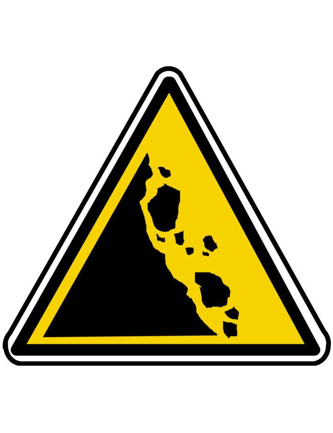 attention chute de pierre (10x9cm) - Sticker/autocollant attention chute de pierre (10x9cm) - Sticker/autocollant