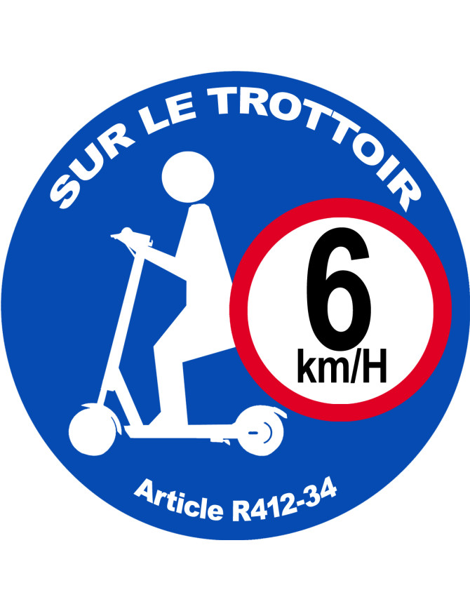 Trottinette trottoir 6 KmH - 15cm - Sticker/autocollant Trottinette trottoir 6 KmH - 15cm - Sticker/autocollant