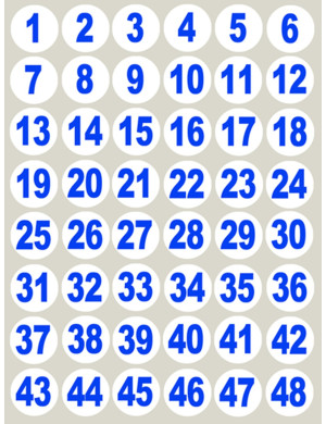 numérotation bleu - 48 stickers de 3cm - Sticker/autocollant