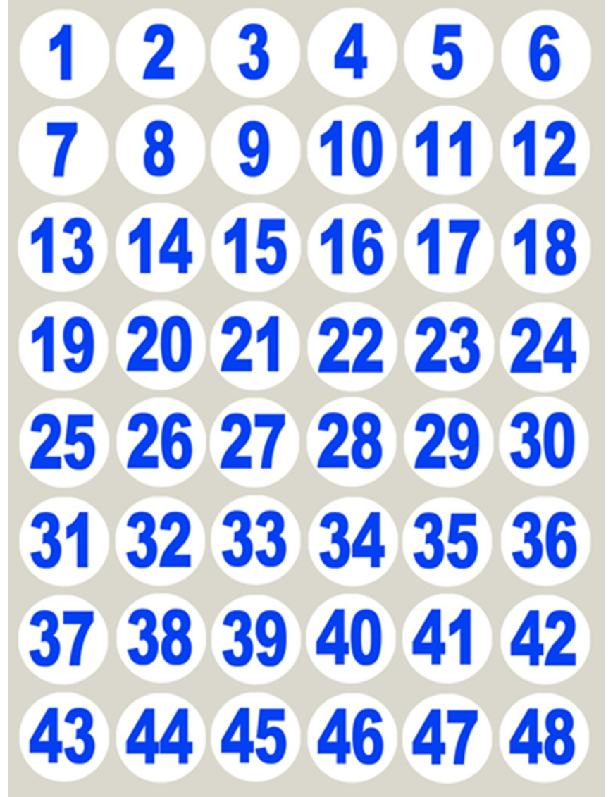 numérotation bleu - 48 stickers de 3cm - Sticker/autocollant