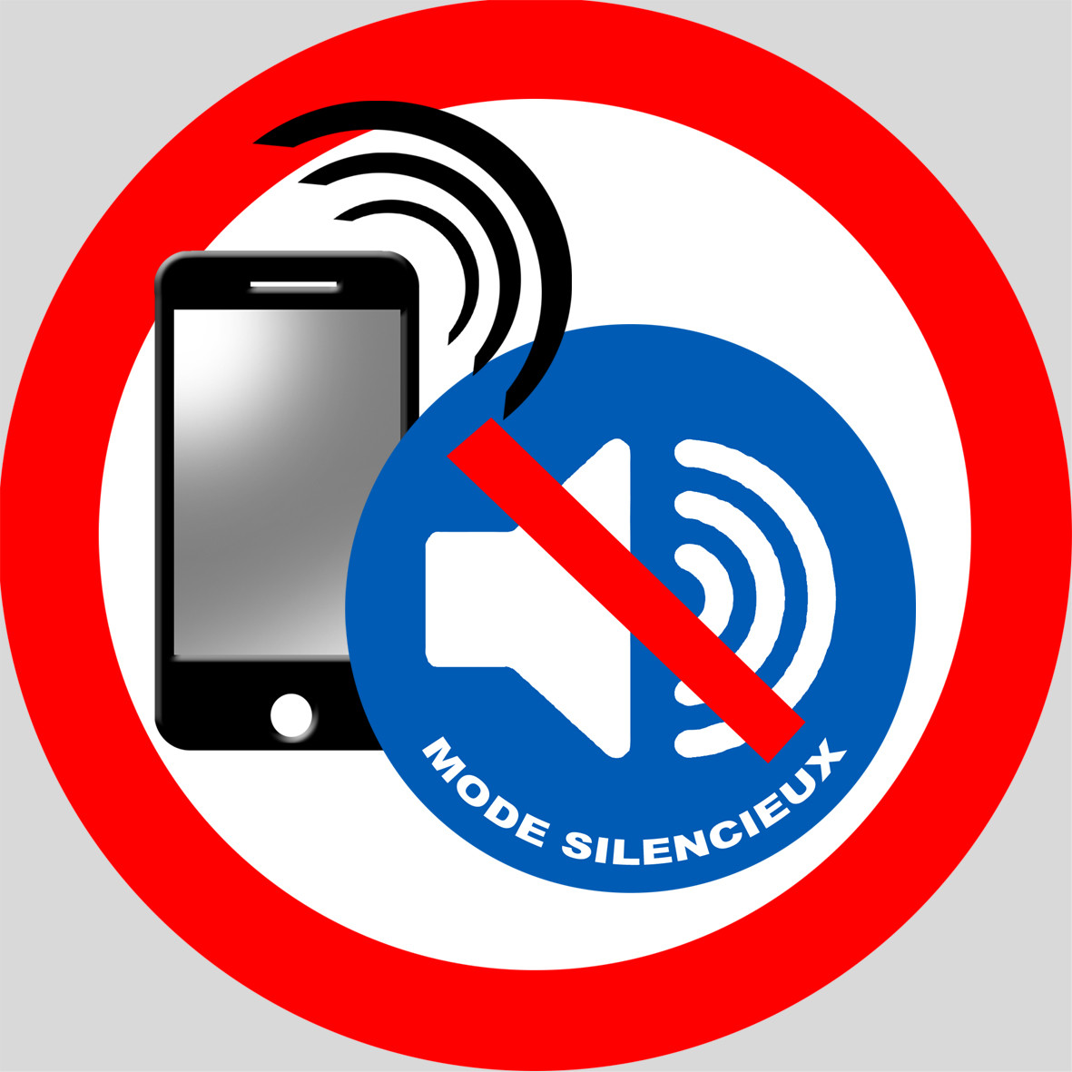 Téléphone en mode silencieux - 15x15cm - Sticker/autocollant