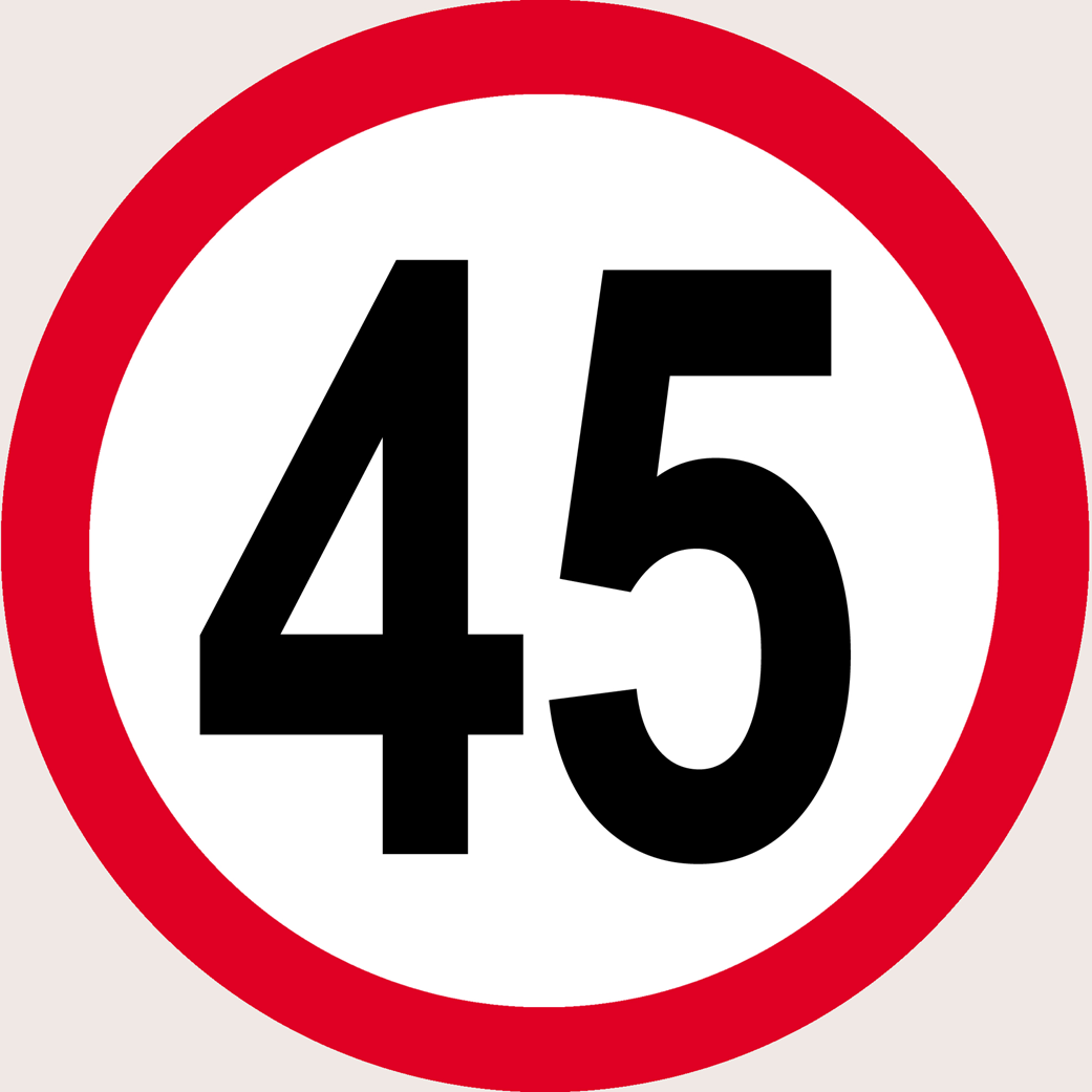 Disque de vitesse 45Km/H bord rouge - 15cm - Sticker/autocollant