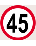 Disque de vitesse 45Km/H bord rouge - 10cm - Sticker/autocollant